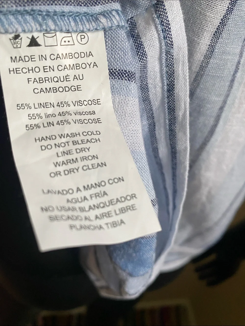 Michael Kors Blue and White Striped Tie-Front Button Linen Blend Blouse
